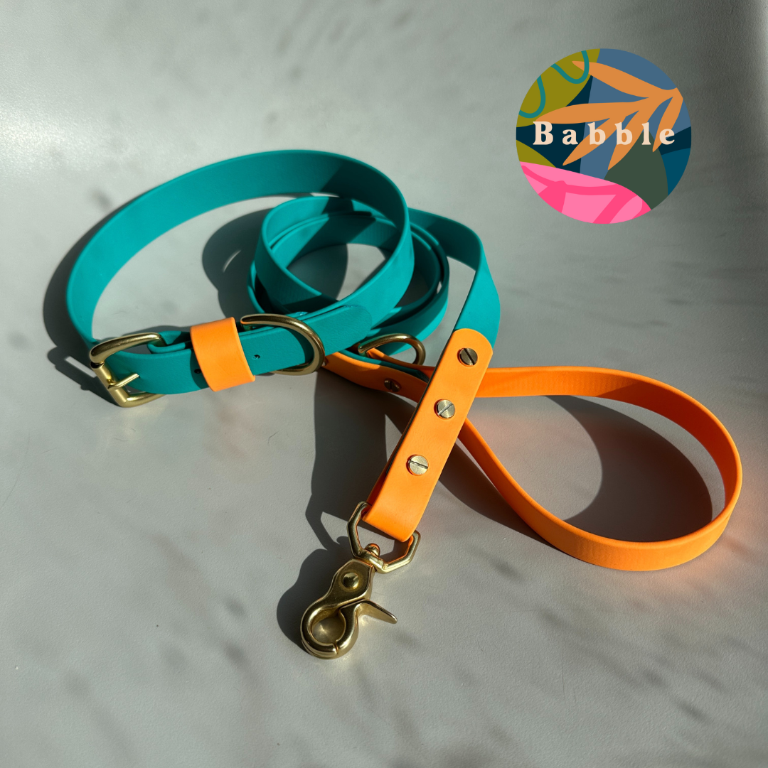 Babble Turquoise Colourblock BioThane® Collar