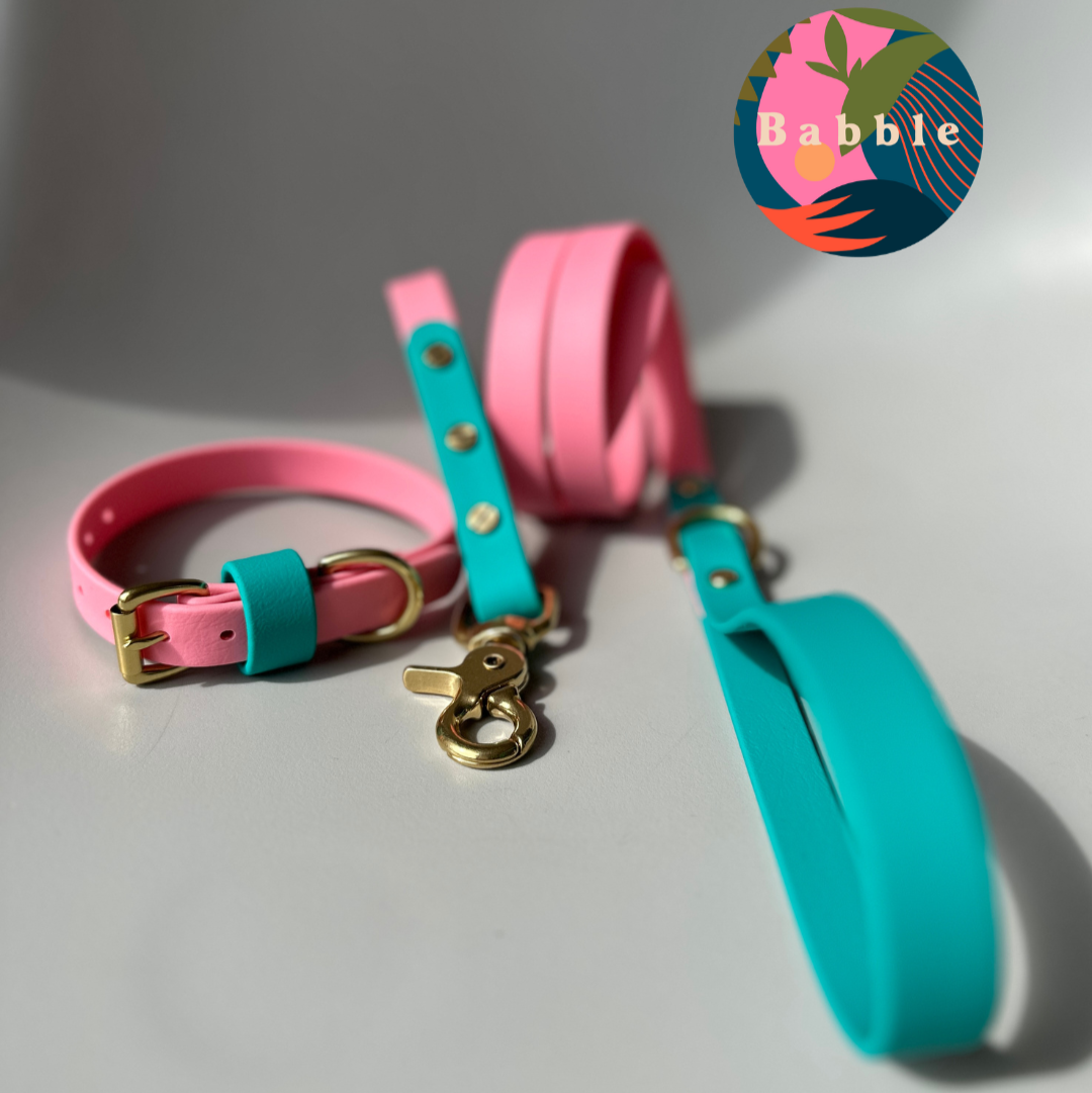 Babble Pink Colourblock BioThane® Collar