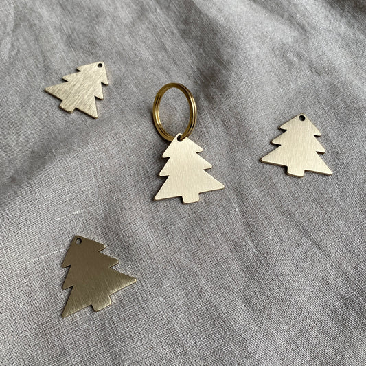 Christmas Tree Solid Brass Dog Tag